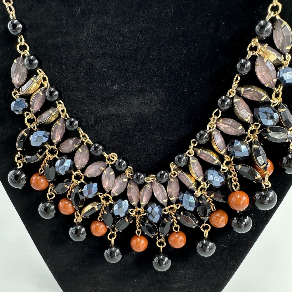 Black, brown and Amethyst crystal bold necklace